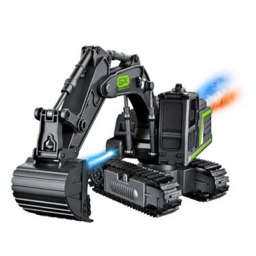 Imagem de Carrinho Controle Remoto Mini Trator Escavadeira Solta Fumaça Led Car 
