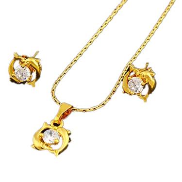 Imagem de Smileplus Lindo conjunto de joias banhado a ouro com animais de golfinho, melhor para o seu Natal, aniversário, conjunto de joias femininas