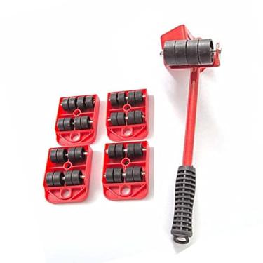 Imagem de Ralos e Torneiras Levantador de Móveis Facilita Limpeza Cabo Antiderrapante Movimentadores Rodinhas 360 Vermelho Ferro e Polipropileno 150kg 5 Peças