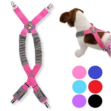 Imagem de FunnyDogClothes — Suspensórios para cães para roupas de animais de estimação — Calça de fraldas — Saia de barriga para cães pequenos, médios e grandes (PP: 3lb – 9lb, rosa)
