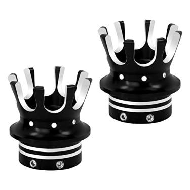Imagem de HDBUBALUS Tampas de porca de eixo frontal para coroa de motocicleta compatíveis com Harley Softail Dyna Sportster Touring Road King Electra Street Glide 2002-2020 (preto e branco)