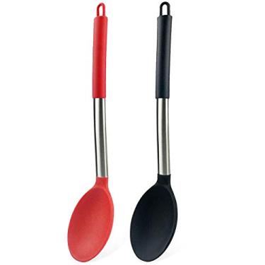 Imagem de Carhar Conjunto de 2 colheres de cozinha de silicone antiaderentes sólidas, utensílios de cozinha resistentes ao para colher