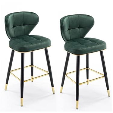 Imagem de Cadeiras Bar Bancos Bar Conjunto De 2 Com Encosto, Veludo Cozinha Ilha Balcão Altura, Perna Metal Preto Assento Estofado Para Bares, Cafés, Pub, Banqueta Para Sala De Jantar, Altura Do Assento: 65 Cm