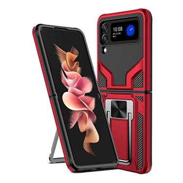 Imagem de YINGDAFENG Capa para Samsung Galaxy Z Flip 4, capa protetora de grau militar resistente com suporte magnético para carro compatível com capa slim fit para mulheres e homens, vermelha