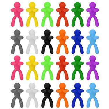 Imagem de 24 peças Marcador de taça de vinho de silicone, belas etiquetas de identificação de copo para bar decorações de mesa de festa marcadores convenientes e práticos de copo de vinho Marcadores de bebida Pingente Multicolorido Identificador de vidro