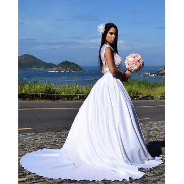 Imagem de Vestido De Noiva Alça Em Renda Decote Nas Costas Com Cauda M - Partyli