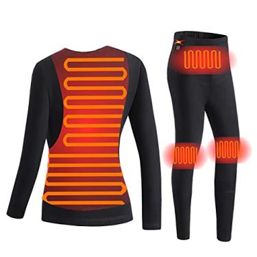 Imagem de Yajun Roupa íntima feminina com aquecimento isolado, 6 zonas de aquecimento, lavável, quente, forrado com lã, roupa térmica para ciclismo para esqui no inverno, preta, GG (168
