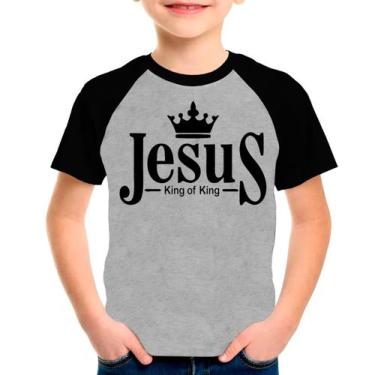 Imagem de Camiseta Raglan Jesus Gospel Evangélica Cinza Preto Inf03 - Design Cam