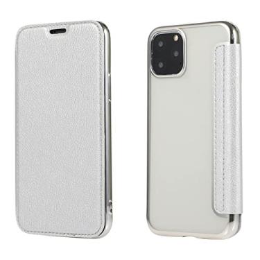 Imagem de Capa de couro de lichia fina para iPhone 12 Mini 11 Pro XS Max XR 8 7 6 5 Plus SE 2020 Flip Cover Plating Edge Bolsas para telefone, prata, para iPhone 5