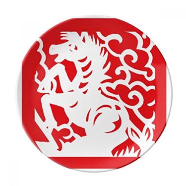 Imagem de Prato decorativo do zodíaco da China, corte de papel, cavalo, animal, chinesa, salver, louça, jantar