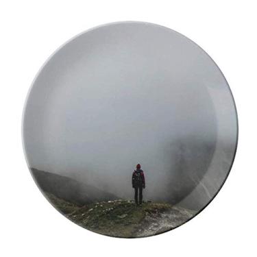 Imagem de Prato decorativo de porcelana para viagem Fog Clouds Mountain Nature