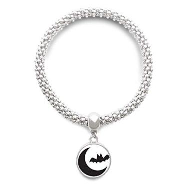 Imagem de DIYthinker Pulseira Moon Bat Happy Fear Halloween prata pingente joia corrente ajustável