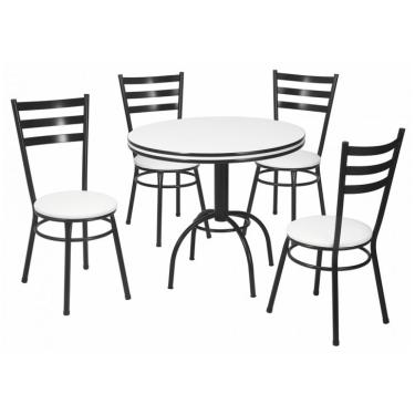 Imagem de Conjunto de Mesa de Jantar com 4 Cadeiras Giovana Branco e Preto