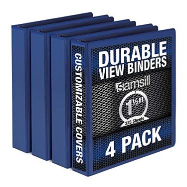 Imagem de Samsill Fichário durável de 3,8 cm, feito nos EUA, fichário personalizável de anel redondo, azul, pacote com 4 (MP48452)