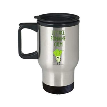 Imagem de Caneca de viagem para trocadilho vegetal - Lettuce Romaine Calm - Copo isolado de chá quente engraçado - ideia de de Natal