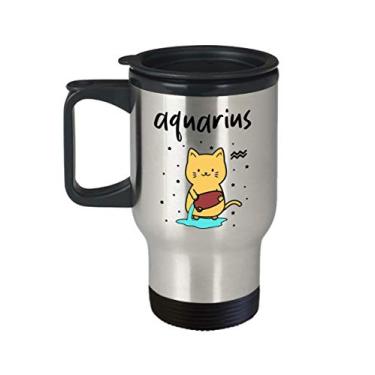 Imagem de Caneca de viagem Aquarius – Caneca do zodíaco de Aquário – Presentes de astrologia – Copo isolado de 400 ml
