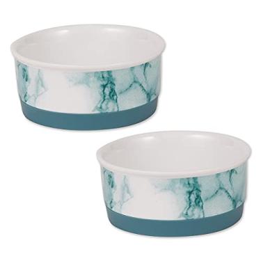 Imagem de Bone Dry Conjunto de cerâmica Pet Bowl Collection, pequeno, azul-petróleo, 2 peças