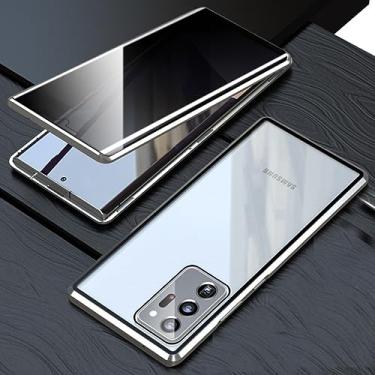 Imagem de Casos de vidro lateral duplo de privacidade para Samsung S23 S22 S21 Ultra S20 FE S20 Note 20 Ultra Metal Magnetic Cover, Silver, For S23 Plus