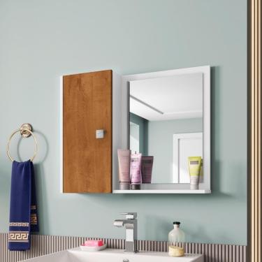 Imagem de Armário Espelheira Para Banheiro Gênova Bechara 1 Porta Branco E Carrara
