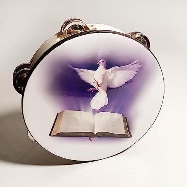 Imagem de 1 pandeiro, pomba, bíblia, duas fileiras, pandeiro, para adultos, instrumento de percussão de bateria de madeira (branco)