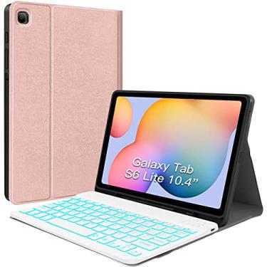 Imagem de JUQITECH Capa com teclado retroiluminado para Samsung Galaxy Tab S6 Lite 10,4 polegadas 2024/2022/2020, Galaxy Tab S6 Lite SM-P620/P625/P610/P613/P615/P619, capa para tablet com suporte para teclado