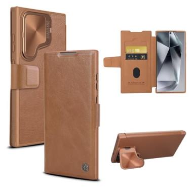 Imagem de Nillkin Capa carteira para Samsung Galaxy S24 Ultra, capa de couro PU com suporte para cartão e capa para câmera, suporte de câmera embutido, compartimento para cartão, capa flip magnética para Galaxy