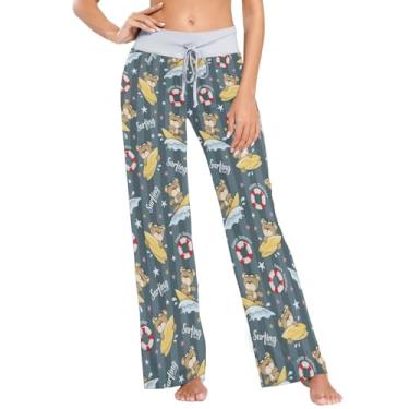 Imagem de KLL Bonito urso surfe recém-nascidos pijama calças femininas leves e confortáveis calças de pijama femininas para mulheres joggers, Urso de surfe fofo recém-nascidos, Small