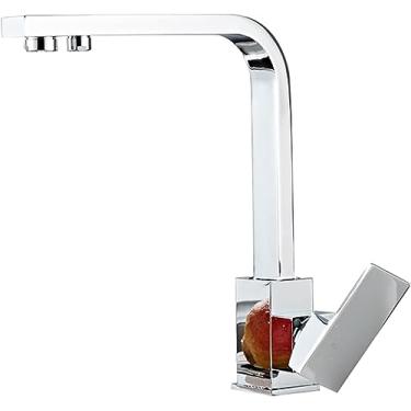 Imagem de Torneira com filtro de água de 3 vias Bica giratória Água potável pura Torneiras misturadoras de água potável 3 em 1 Torneira de cozinha de 3 vias para sistema de água com filtro, cromada, m