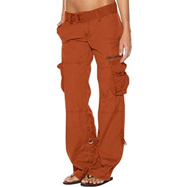 Imagem de Calças femininas verão outono ajuste solto cargo slim flare calça larga feminina 2024, K-083 Laranja queimado, P