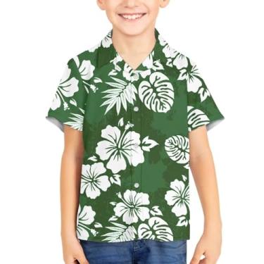 Imagem de Spowatriy Camisetas havaianas para meninos, manga curta, manga curta, tropical, unissex, verão, camisetas Aloha para crianças de 3 a 16 anos, Flor de palmeira, 15-16 Years