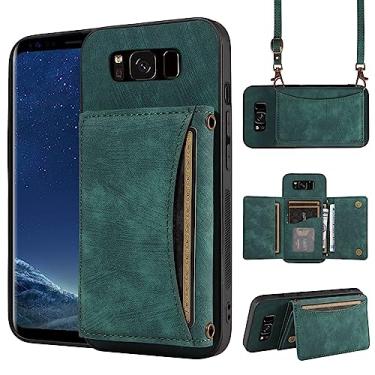 Imagem de Capa de telefone para Samsung Galaxy S8 capa carteira com alça de ombro transversal e porta-cartão de crédito de couro bolso fino suporte acessórios para celular bolsa flip S 8 8S Edge SM-G950U