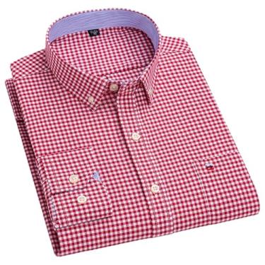 Imagem de Camisa masculina xadrez casual de algodão manga comprida ajuste regular fácil de cuidar, não passar a ferro, outono, primavera, roupas masculinas, H-h-537, 3G