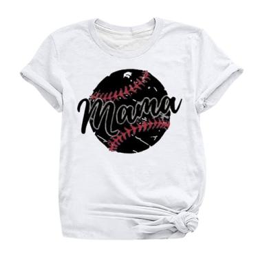 Imagem de PKDong Camiseta de beisebol mamãe beisebol camiseta gola redonda camiseta manga curta tops femininos 2024 modernos tops femininos, Branco, G