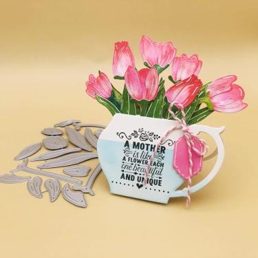 Imagem de Alinacutle Matrizes de corte de metal de flor de tulipa para fazer cartões florais para fazer cartões comemorativos scrapbooking e modelo de artesanato de papel de álbum
