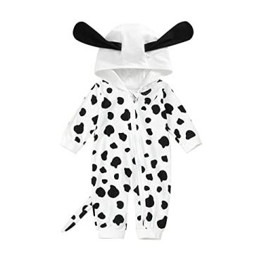 Imagem de Fantasia de dálmata para bebês meninos meninas fantasia de Halloween macacão de bebê unissex roupa de Halloween 0-18 meses, Branco, preto, 6-12 Meses
