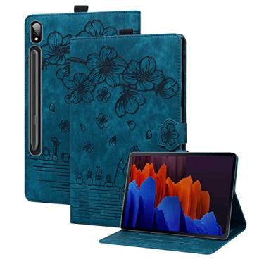 Imagem de Dteck Capa para Samsung Galaxy Tab S9 Plus/S8 Plus/S7 FE/S7 Plus 12.4 com suporte para caneta S, capa fólio de flor em relevo de couro PU premium com vários ângulos de visualização capa para tablet Samsung 12.4, azul