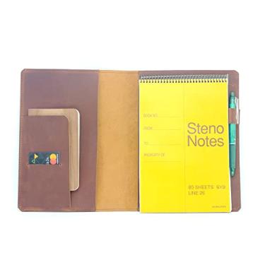 Imagem de JJNUSA Capa de couro compatível com Rocketbook Flip Executive 15,24 x 22,4 cm, notas de esteno 15,2 x 23 cm, cadernos espirais envelhecidos, capa de couro genuíno A5 marrom