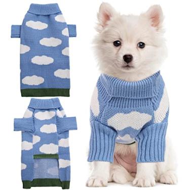 Imagem de Suéteres para cães, casacos macios e aconchegantes de gola rolê para outono e inverno, roupas quentes para gatos e gatinhos, camisetas de cachorro fofo, colete de duas pernas com céu azul e estampa de