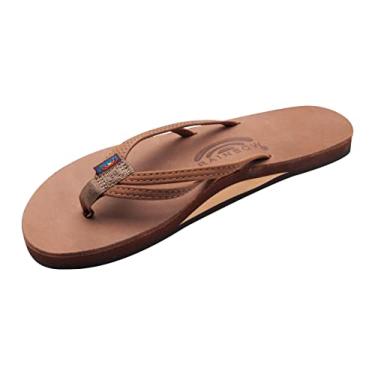 Imagem de Rainbow Sandals Ladies The Sand Piper couro de luxo - Arco de camada única com alça dupla estreita de 1,3 cm, Canela, 7.5-8.5