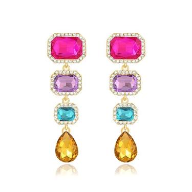 Imagem de Met-edianger Brincos vintage com pingente de gota de strass brincos pendentes de cristal retangulares brincos de lágrima lustre para mulheres, Zinco Aço inoxidável, Strass