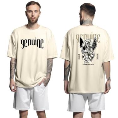 Imagem de Camisa Camiseta Oversized Streetwear Genuine Grit Masculina Larga 100% Algodão 30.1 Angel Skull - Bege - GG