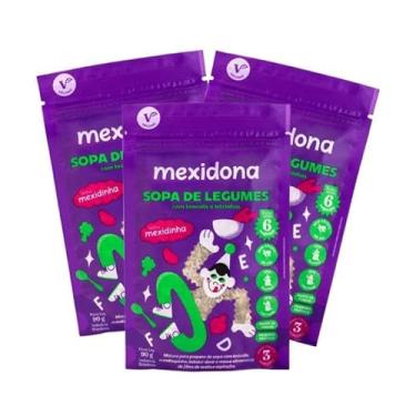 Imagem de Sopa de Legumes Vegana com Brócolis e Letrinhas Mexidona contendo 3 pacotes de 90g cada