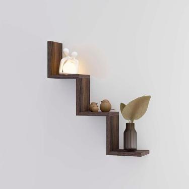 Imagem de Kit Prateleira Nicho Buzios Nogal (Madeira Escura) para Quarto Sala Livro