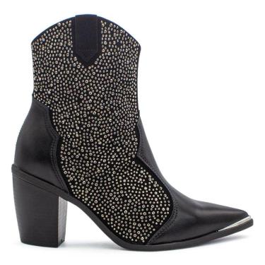 Imagem de Bota Vizzano Feminina Western Salto Bloco Bico Fino Strass 3070.111
