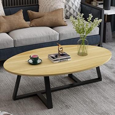 Imagem de Mesa final, mesa de centro moderna, mesa de centro oval, parte superior de madeira, estrutura de metal resistente, mesa de centro moderna industrial simples, e