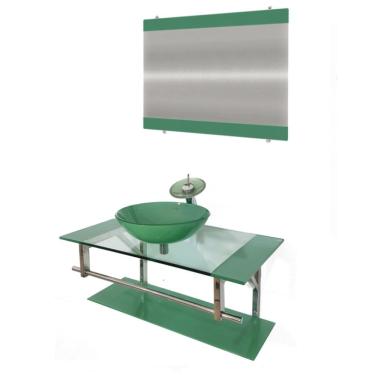Imagem de Gabinete de Vidro 90cm Inox com Cuba Redonda Verde