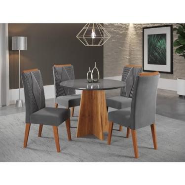 Imagem de Mesa de Jantar Redonda Riu com 4 Cadeiras Madeira Maciça Vegas Mel/Grafite