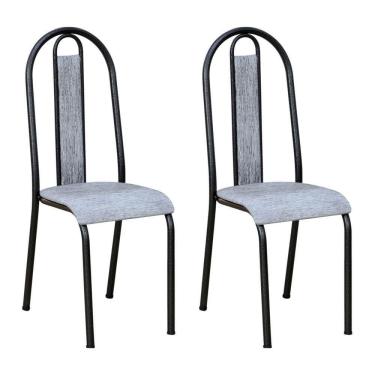 Imagem de Kit 2 Cadeiras De Cozinha Arizona Estampado Linho Prata Pés De Ferro Preto