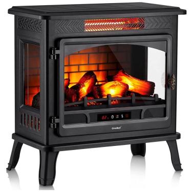 Imagem de Lareira Elétrica Portátil Infravermelha com Controle Remoto e Efeito de Chamas 3D, 110V 1500W, GiveBest, Preta
