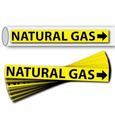 Imagem de Wrapco (Pacote com 25) Etiquetas de tubos de gás natural adesivos com setas, marcadores autoadesivos de tubos de gás natural de PVC de 6 mil para tubos, inspeções, detector, regulador e aquecedores